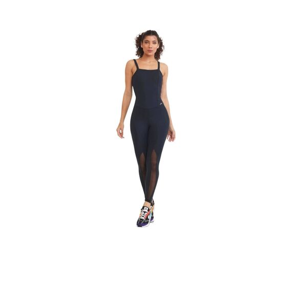 Cajubrasil Women's S Square Neck Yoga Jumpsuit Black And Mesh Athletic One Piece